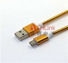 USB2.0 MICRO数据线 黄色土豪金数据线 金属头充电线